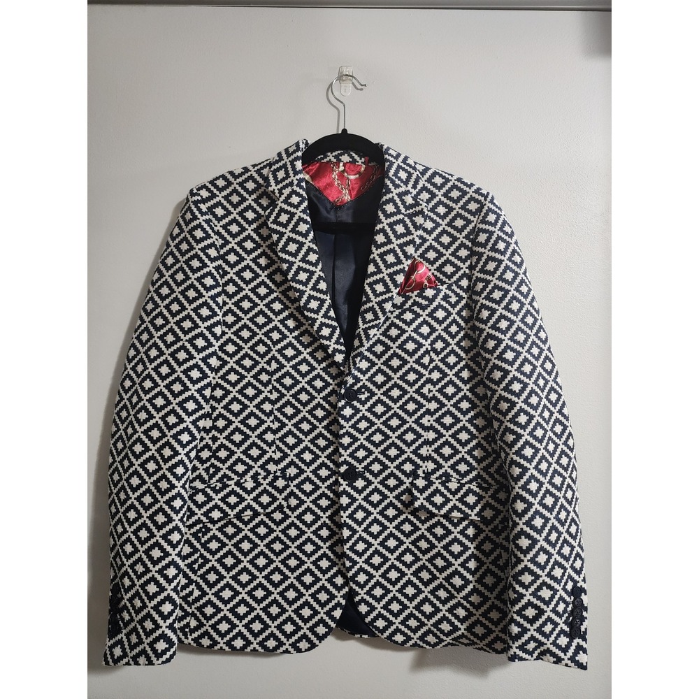 Elie Balleh Milano Italy Urben Blazer Mens M 38-40 Navy Geometric UEBBW2061-1